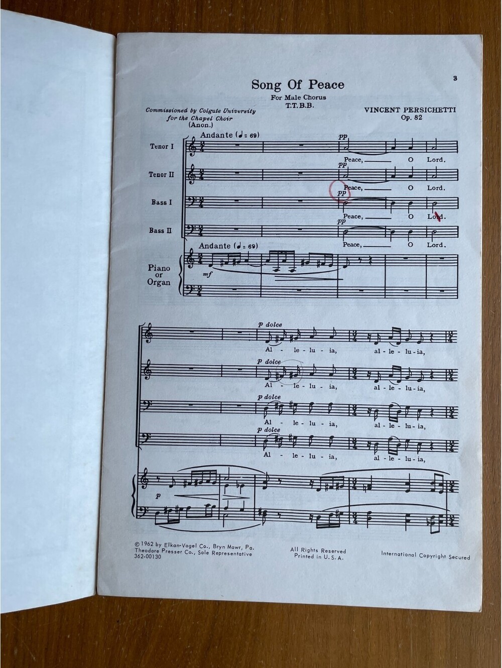Song Of Peace For Male Chorus Vincent Persichetti Sheet Music - Picture 2 of 5